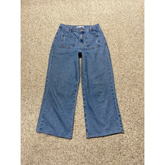Zara High-Rise Front Patch Pocket Straight Wide Leg Raw Hem Size 6 - Picture 1 of 7